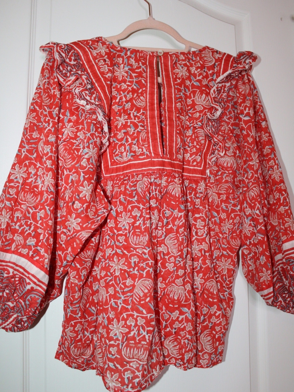 Cleobella Coral Floral Tie-Front Peasant Top